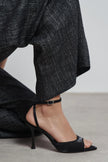 TANIA Black Satin Ankle-Strap Stiletto Heels