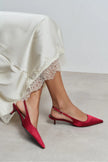 ROVIA Burgundy Satin Pointed-Toe Thin Heel Women's Shoes