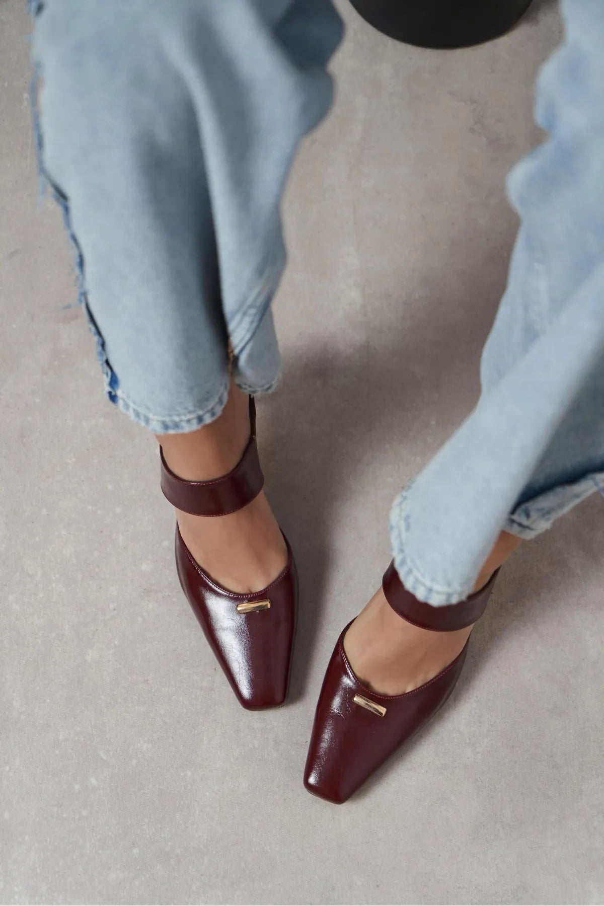 RANA Burgundy Rustic Patterned Ankle Strap Buckle Detail Women’s Heel Shoes