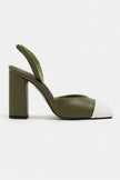 SOLEA KHAKI &  WHITE TOE DETAIL BLOCK HEEL WOMEN’S SHOES
