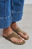 ALMIRA ROME BEIGE SUEDE LEATHER WOMEN’S FLAT TOE-POST SLIPPERS