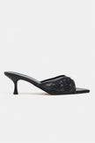 Anka Black Beaded Mesh Pointed-Toe Women's Heeled Slippers