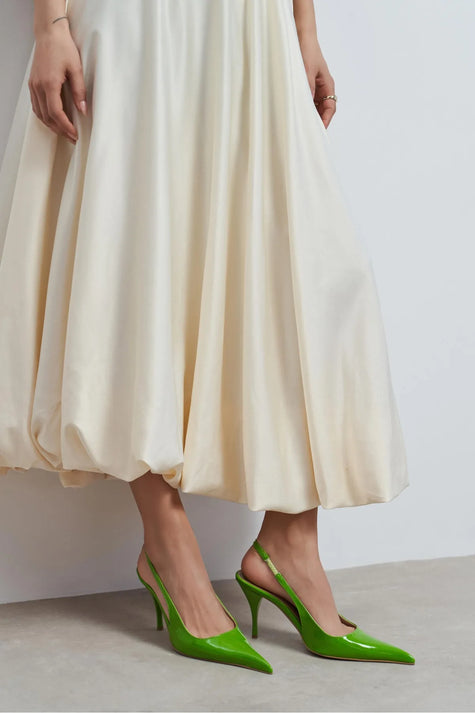MEHRU Green Patent Buckle Detail Pointed Toe Women’s Heels