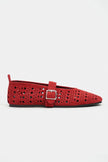 PATTER Red Suede Studded Genuine Leather Buckle Detail Women’s Ballet Flats