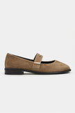 MERLA Rome Beige Suede Genuine Leather Buckle Detail Women’s Ballet Flats