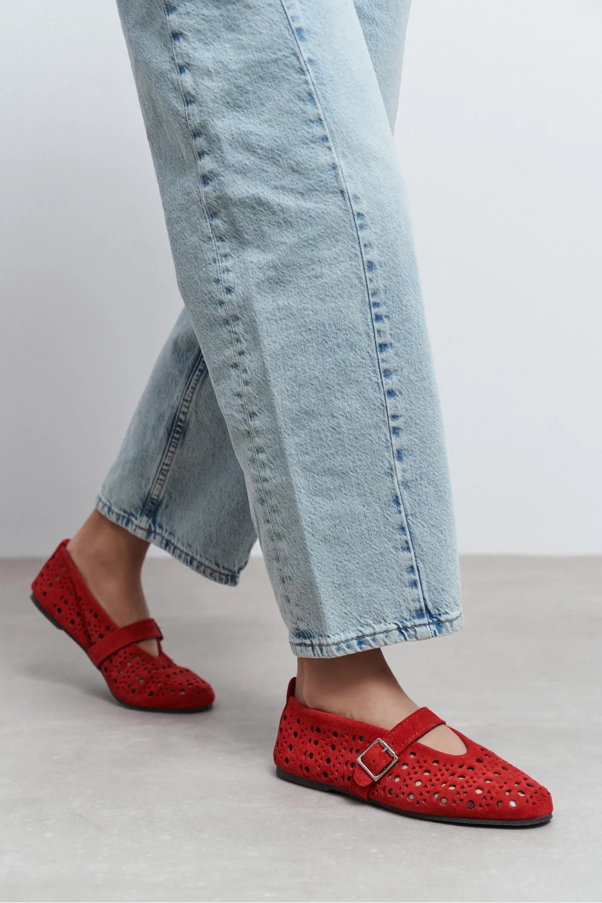 PATTER Red Suede Studded Genuine Leather Buckle Detail Women’s Ballet Flats | Ballet Flats | FOOTWEAR | Lebbse PATTER Red Suede Studded Genuine Leather Buckle Detail Women’s Ballet Flats | Ballet Flats | FOOTWEAR | Lebbse