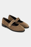 MERLA Rome Beige Suede Genuine Leather Buckle Detail Women’s Ballet Flats