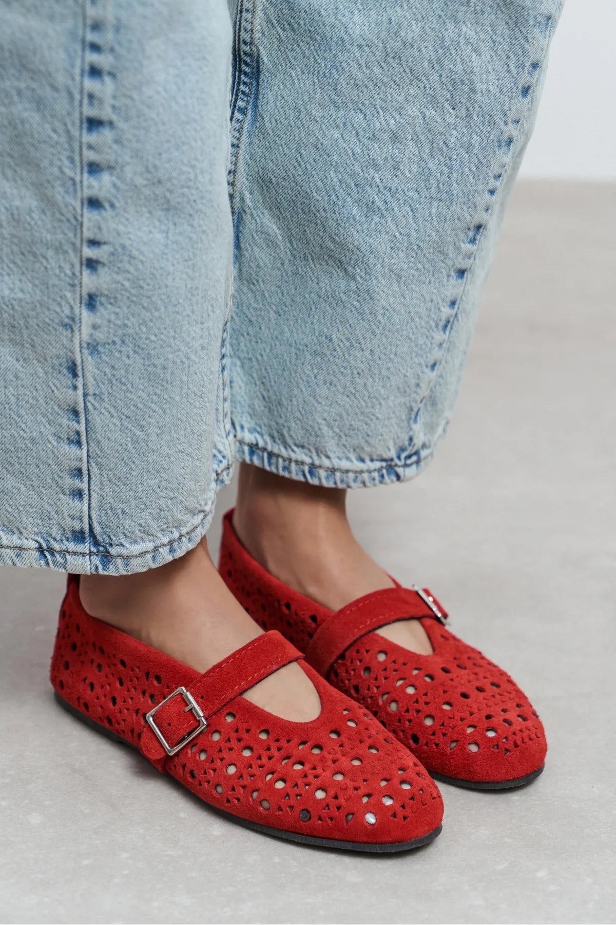 PATTER Red Suede Studded Genuine Leather Buckle Detail Women’s Ballet Flats | Ballet Flats | FOOTWEAR | Lebbse PATTER Red Suede Studded Genuine Leather Buckle Detail Women’s Ballet Flats | Ballet Flats | FOOTWEAR | Lebbse