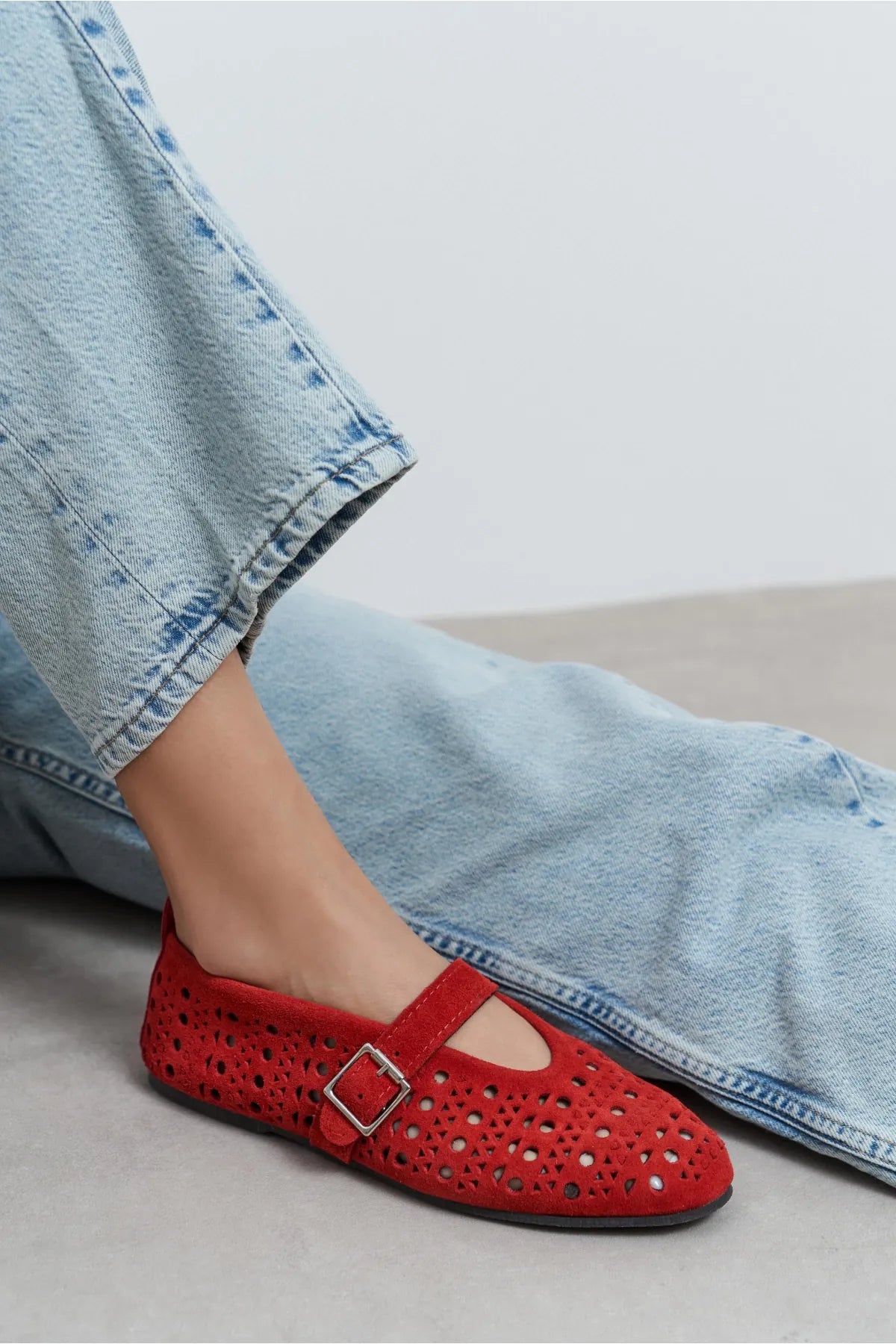 PATTER Red Suede Studded Genuine Leather Buckle Detail Women’s Ballet Flats | Ballet Flats | FOOTWEAR | Lebbse PATTER Red Suede Studded Genuine Leather Buckle Detail Women’s Ballet Flats | Ballet Flats | FOOTWEAR | Lebbse