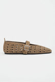 PATTER Rome Beige Suede Studded Genuine Leather Buckle Detail Women’s Ballet Flats