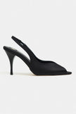 ROXY Black Satin Ankle Strap Open Toe Women’s Heels