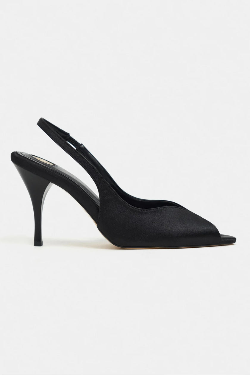 ROXY Black Satin Ankle Strap Open Toe Women’s Heels