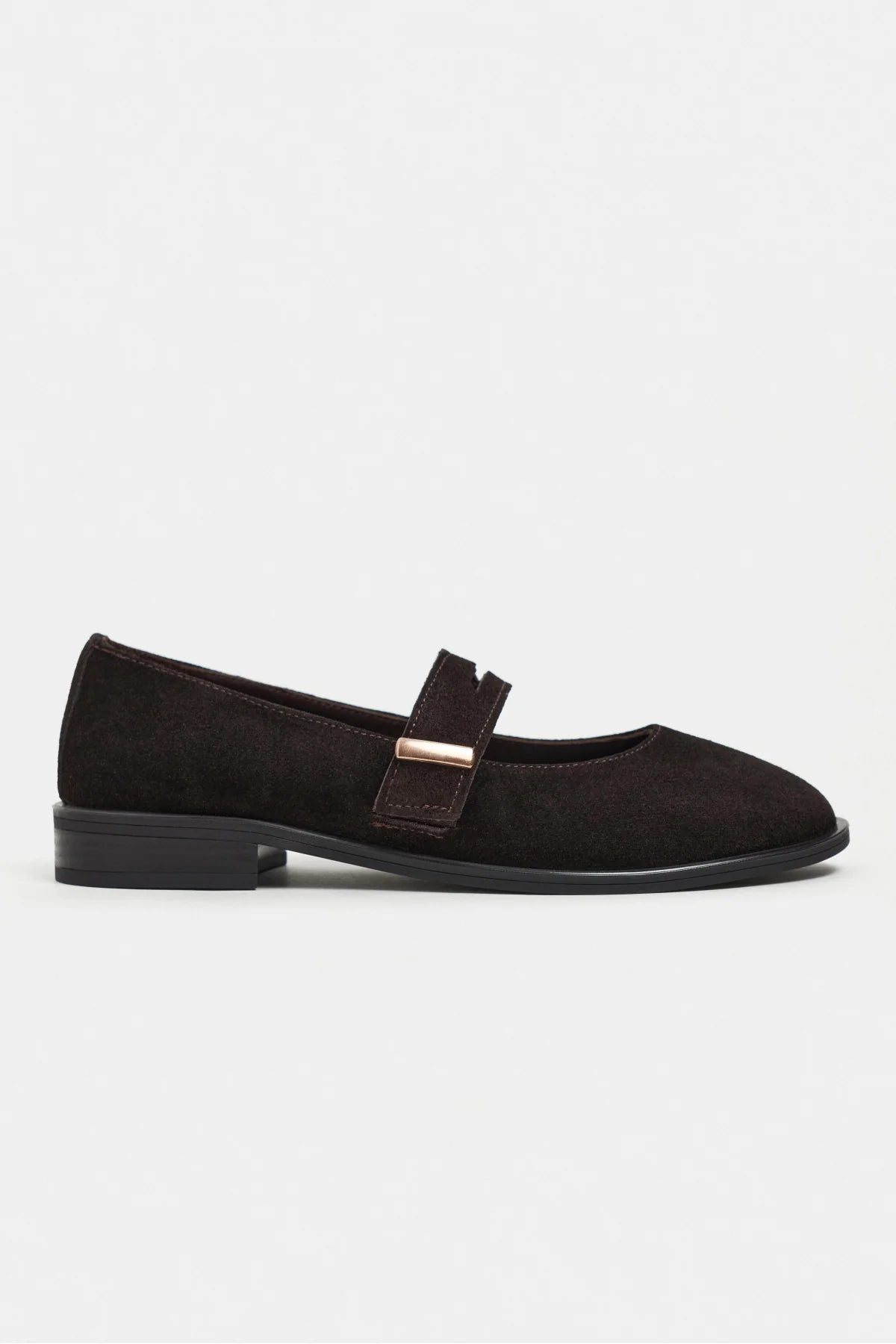 MERLA Bitter Coffee Suede Genuine Leather Buckle Detail Women’s Ballet Flats