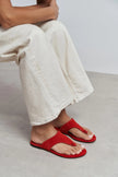 ALMIRA RED SUEDE LEATHER WOMEN’S FLAT TOE-POST SLIPPERS