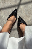SARA Black Mesh Beaded Detail Pointed Toe Women’s Heel Shoes