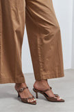 CALISTA Brown Satin Buckle-Detail Pointed-Toe Women's Mule Heels