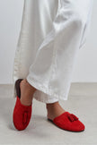 NELLA RED GENUINE SUEDE LEATHER TASSEL DETAIL WOMEN’S FLAT SLIPPERS