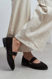 MERLA Bitter Coffee Suede Genuine Leather Buckle Detail Women’s Ballet Flats