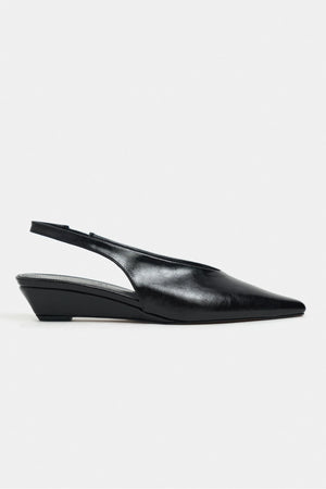NINO Black Rustic Scuba Fabric Back Strap Pointed Toe Women’s Wedge Heels