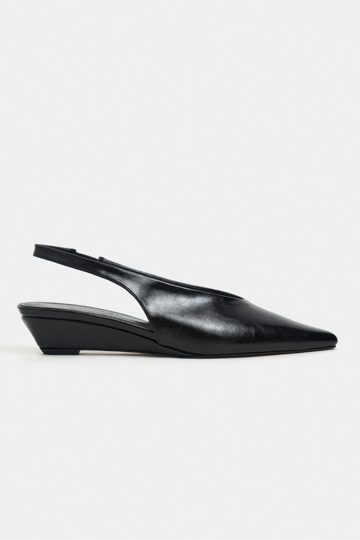 NINO Black Rustic Scuba Fabric Back Strap Pointed Toe Women’s Wedge Heels