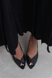 ROXY Black Satin Ankle Strap Open Toe Women’s Heels