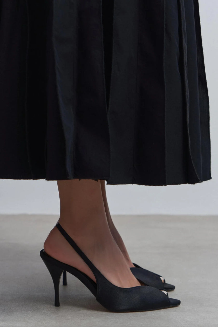 ROXY Black Satin Ankle Strap Open Toe Women’s Heels
