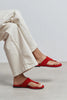 ALMIRA RED SUEDE LEATHER WOMEN’S FLAT TOE-POST SLIPPERS