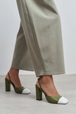 SOLEA KHAKI &  WHITE TOE DETAIL BLOCK HEEL WOMEN’S SHOES