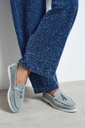 Warner – Grey Genuine Leather Tassel Flat Babet