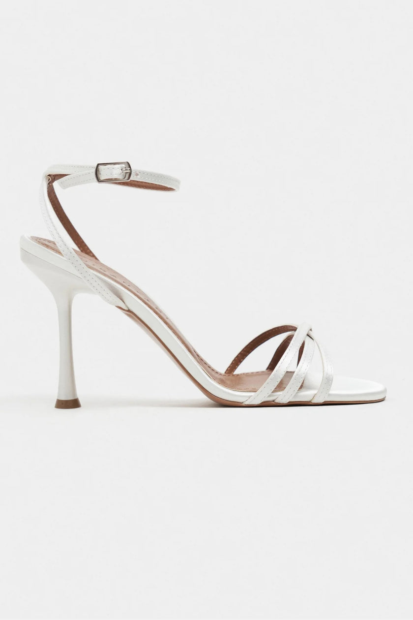 AVA PEARL SATIN CROSS-STRAP ANKLE TIE WOMEN’S HIGH HEELS