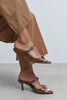 CALISTA Brown Satin Buckle-Detail Pointed-Toe Women's Mule Heels