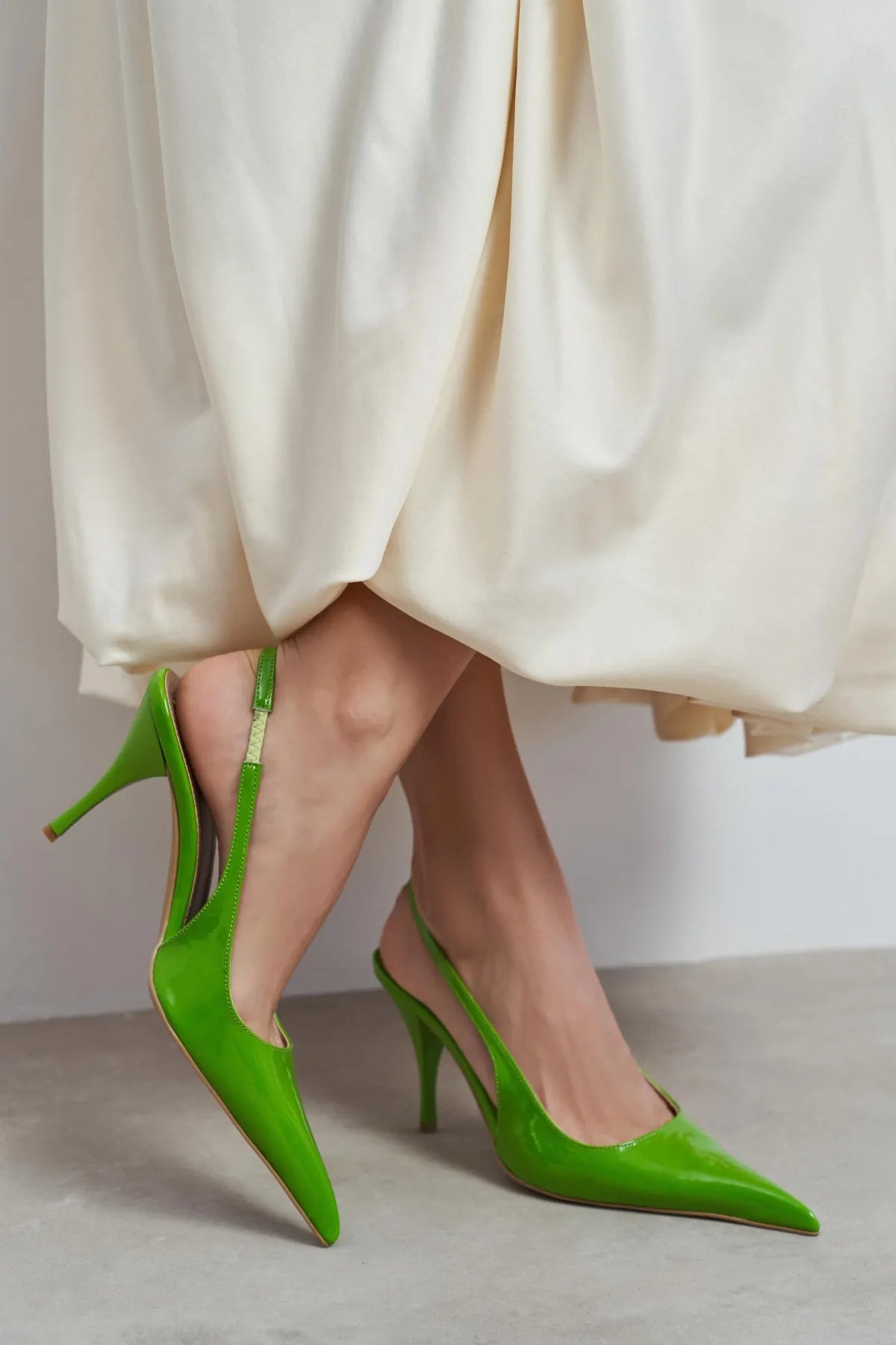 MEHRU Green Patent Buckle Detail Pointed Toe Women’s Heels