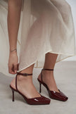 KAHLA Burgundy Patent Leather Ankle Strap Open Toe Women’s Heel Shoes