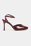 KAHLA Burgundy Patent Leather Ankle Strap Open Toe Women’s Heel Shoes