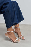 AVA PEARL SATIN CROSS-STRAP ANKLE TIE WOMEN’S HIGH HEELS
