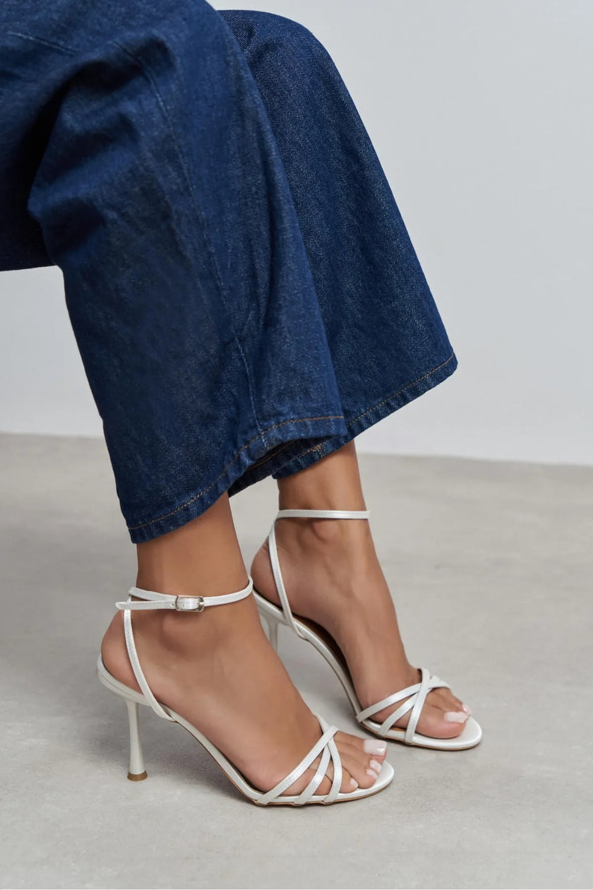 AVA PEARL SATIN CROSS-STRAP ANKLE TIE WOMEN’S HIGH HEELS