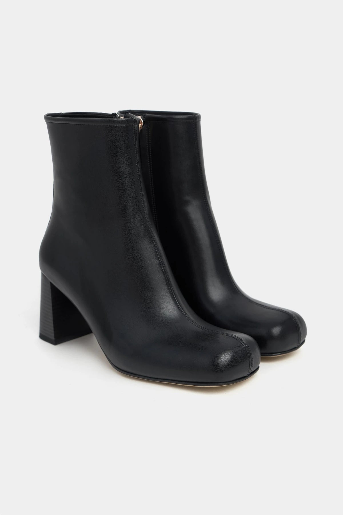 JUNO BLACK MATTE ZIPPERED THICK-HEELED CUFF-TOE WOMEN'S BOOTS