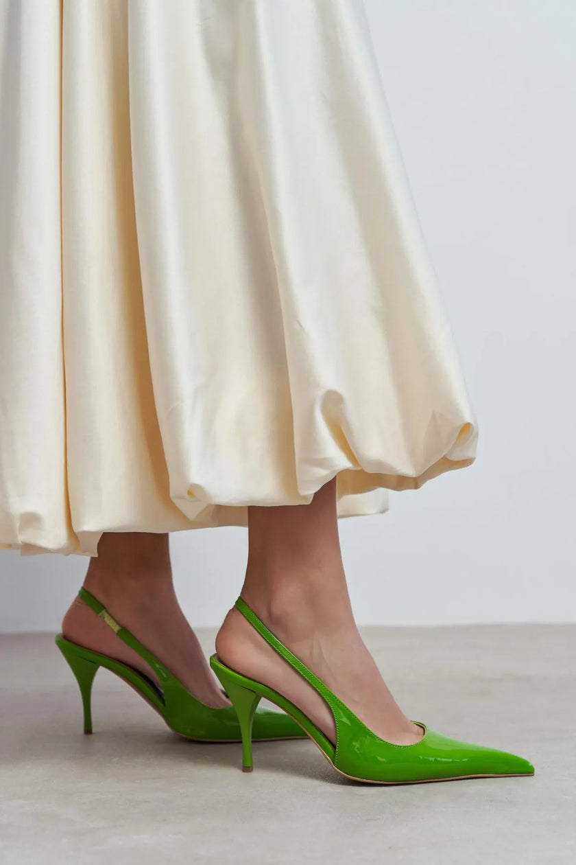 MEHRU Green Patent Buckle Detail Pointed Toe Women’s Heels