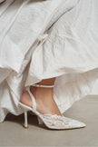 AVENY White Lace Embroidered Back Strap Women’s Heel Shoes