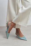 ROVIA Turquoise Satin Pointed-Toe Thin Heel Women's Shoes