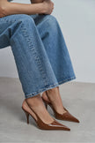 MEHRU Tan Patent Buckle Detail Pointed Toe Women’s Heels