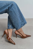 MEHRU Tan Patent Buckle Detail Pointed Toe Women’s Heels