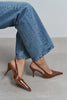 MEHRU Tan Patent Buckle Detail Pointed Toe Women’s Heels