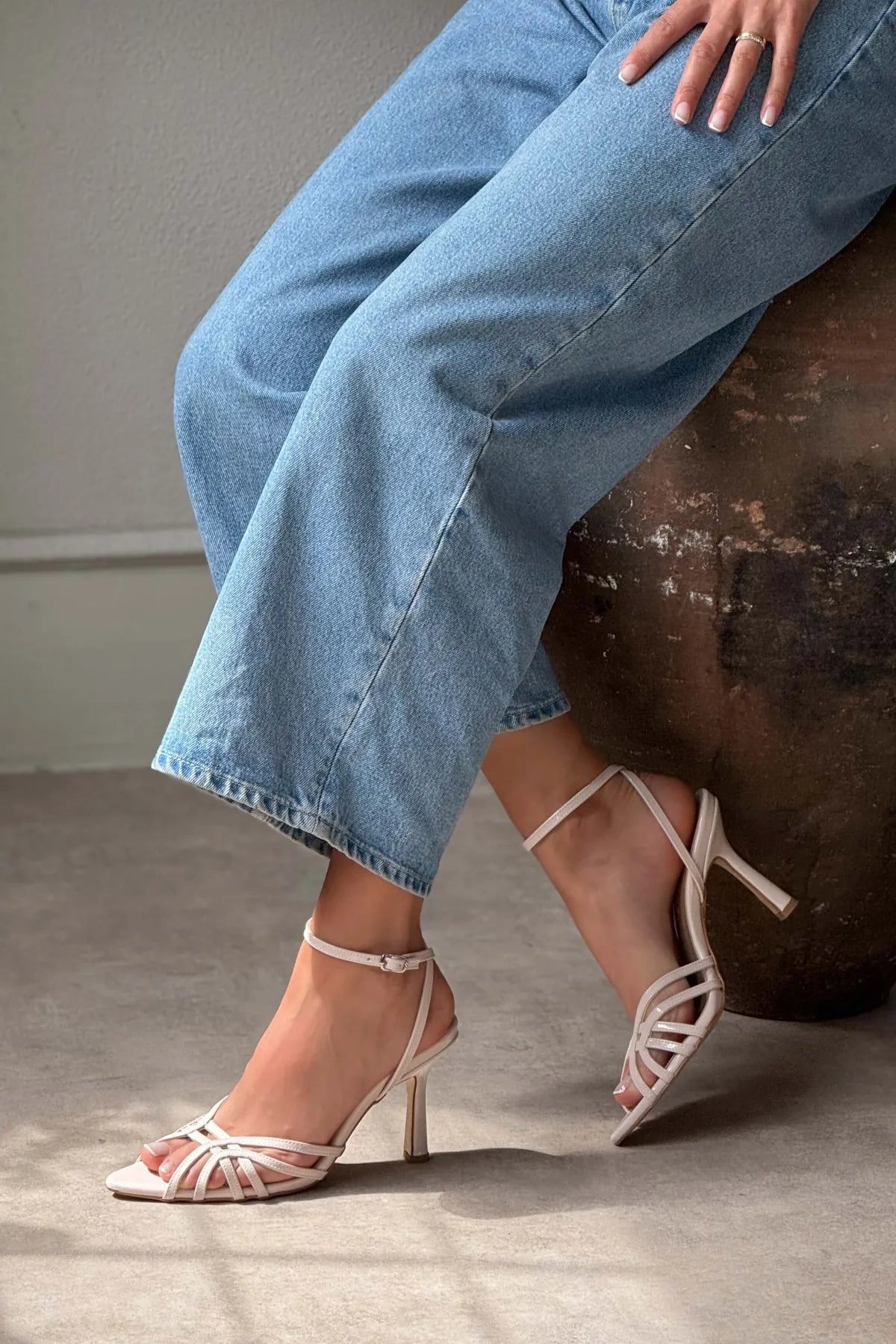 MERY Pearl Matte Ankle Strap Women’s Heel Sandals