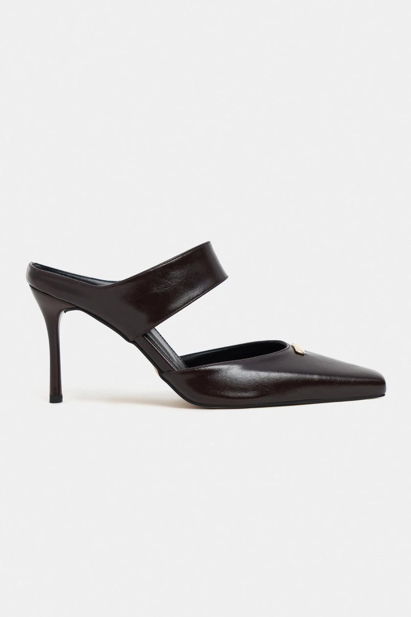 RANA Coffee Rustic Pattern Ankle Strap Buckle Detail Women’s Heel Shoes