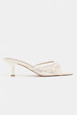 Anka Beige Beaded Mesh Pointed-Toe Women's Heeled Slippers