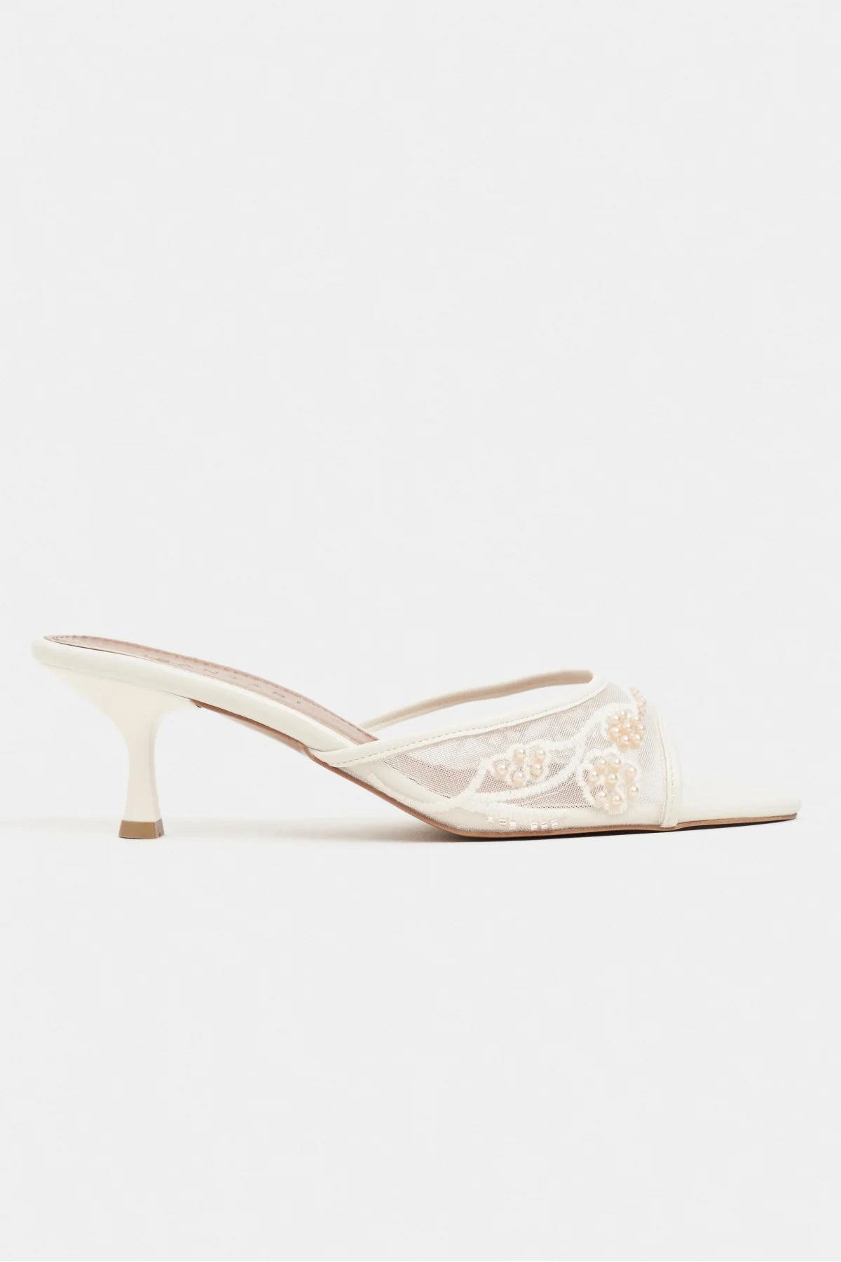 Anka Beige Beaded Mesh Pointed-Toe Women's Heeled Slippers