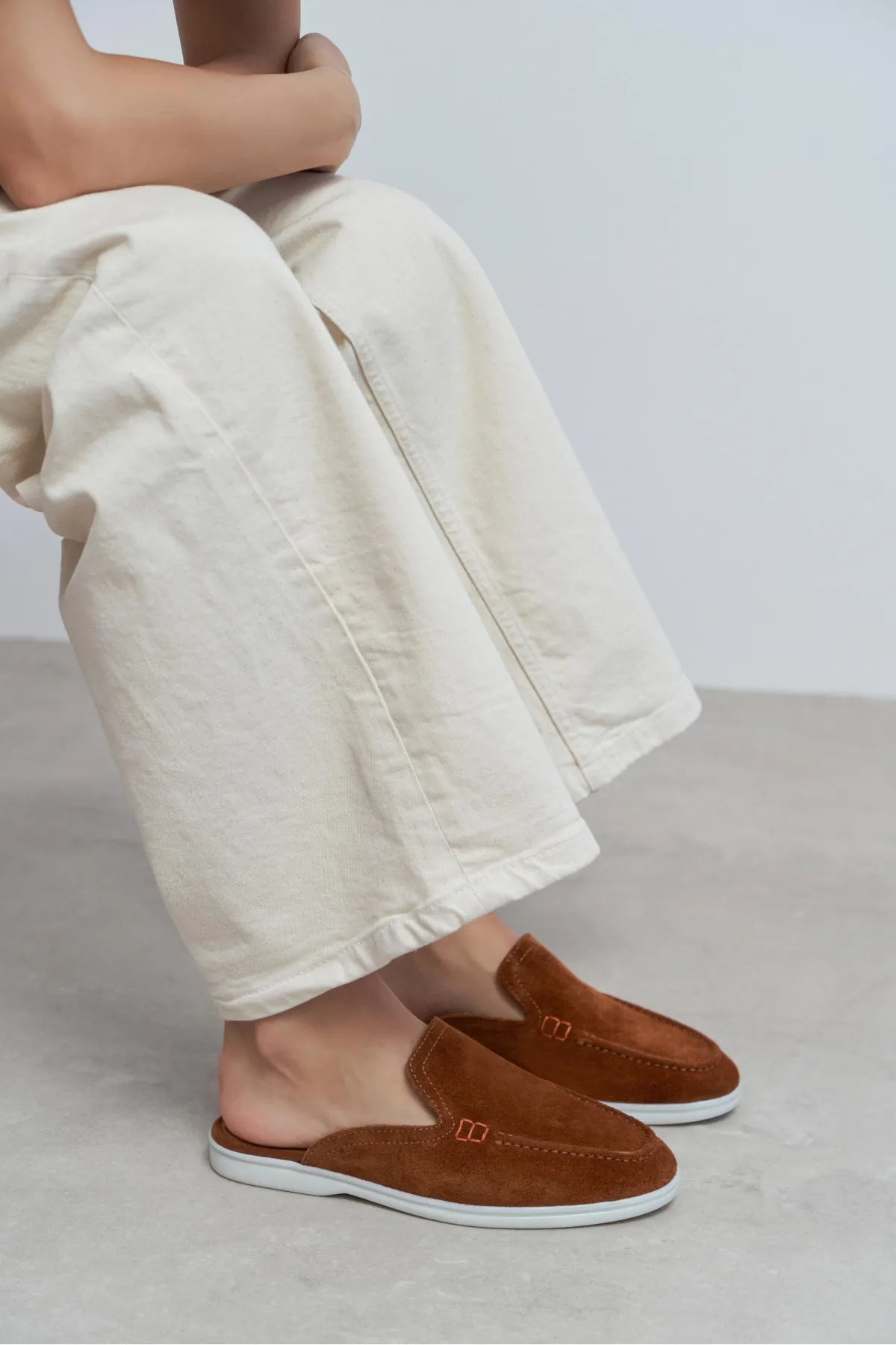 LETTY Tan Suede Leather Flat Women’s Loafer Slippers