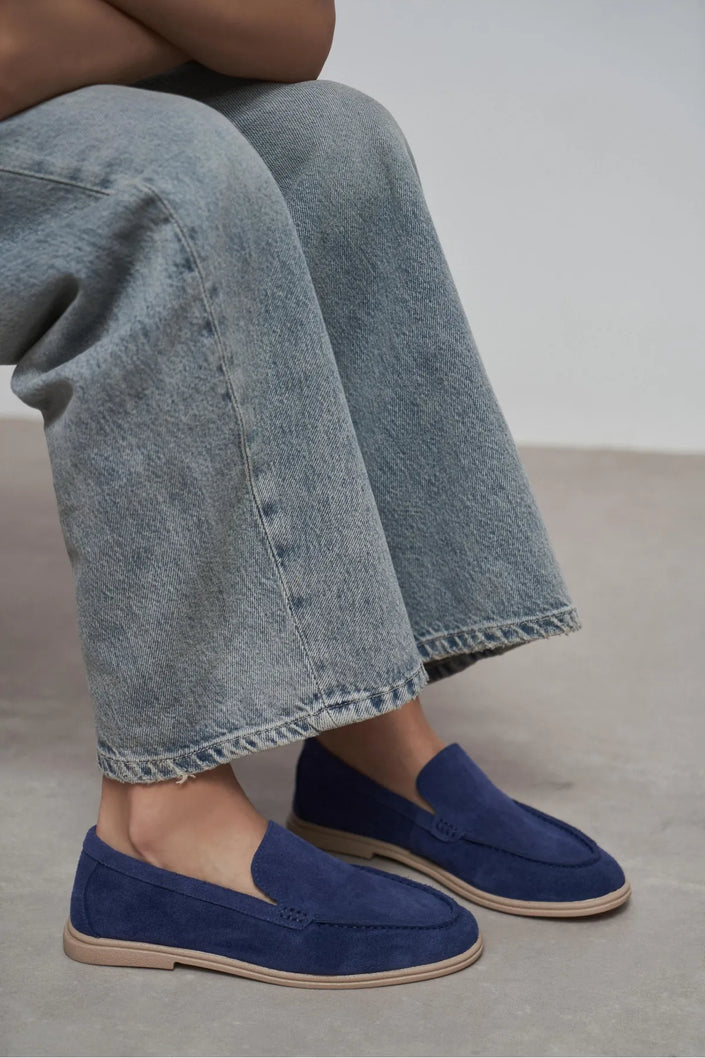NADA Navy Blue Suede Genuine Leather Women’s Loafer