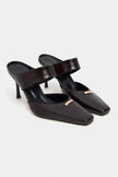 RANA Coffee Rustic Pattern Ankle Strap Buckle Detail Women’s Heel Shoes